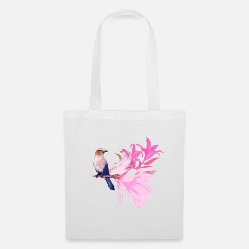 Oiseau avec des fleurs - Sac en tissu - blanc