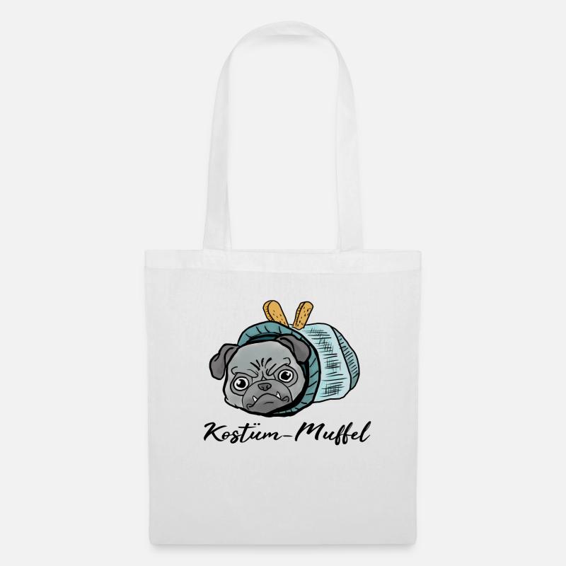 Mops beim Fasching! Geschenk Rollmops - Stoffbeutel - Weiß