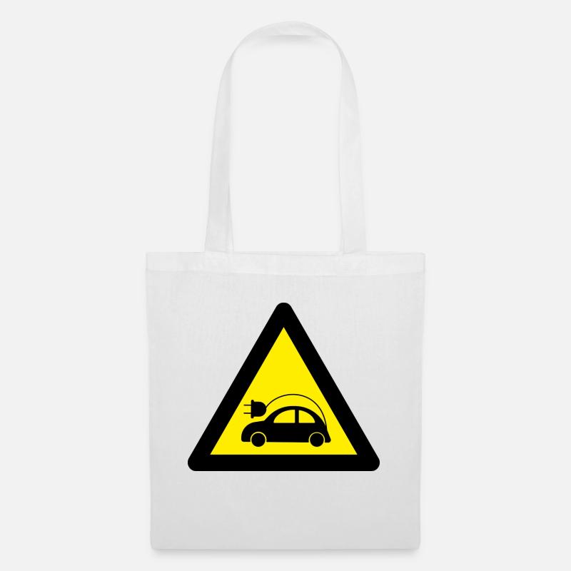 E Auto Achtung e-auto Warnschild - Stoffbeutel - Weiß