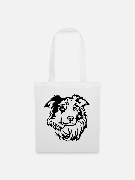 Border Collie Kopf - Stoffbeutel - Weiß
