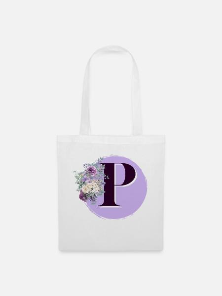 Buchstabe P Blumenkrone - Stoffbeutel - Weiß