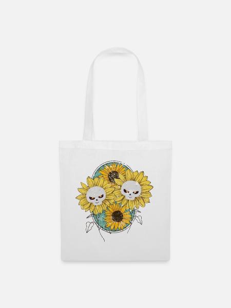 Totenkopf Blumen Halloween Dekoration Geschenk - Stoffbeutel - Weiß