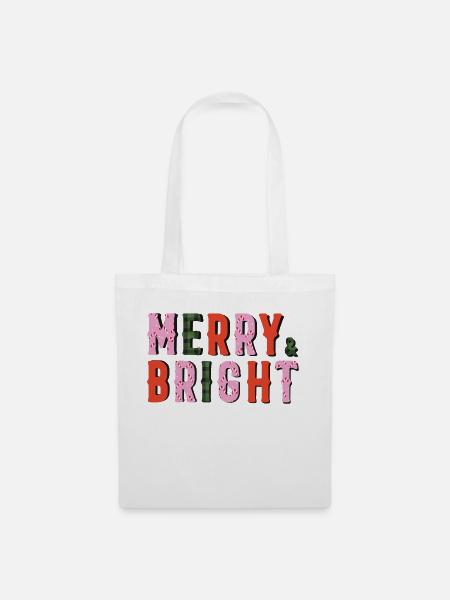 Merry and Bright - Christmas - Tote Bag - white