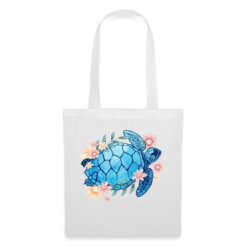 Tortue avec des fleurs - Mignon amoureux des tortues - Sac en tissu - blanc - Devant