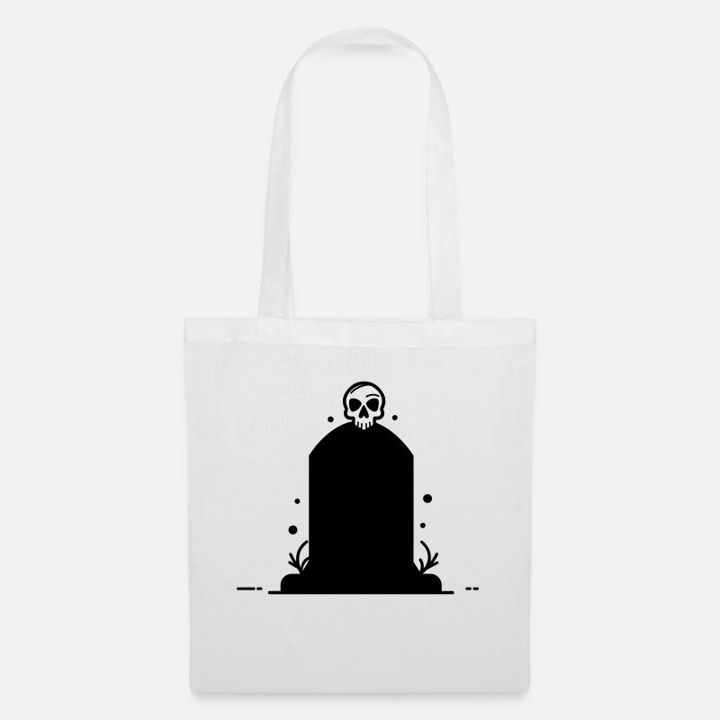 Grabstein mit Totenkopf – Halloween - Stoffbeutel - Weiß