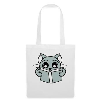 Nerd Katze Liest Roman Buch Schule Lesen Lernen - Stoffbeutel - Weiß - Vorne