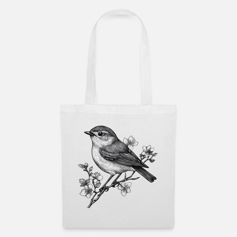 Rotkehlchen Vogel Floral Baum Vogelbeobachtung - Stoffbeutel - Weiß