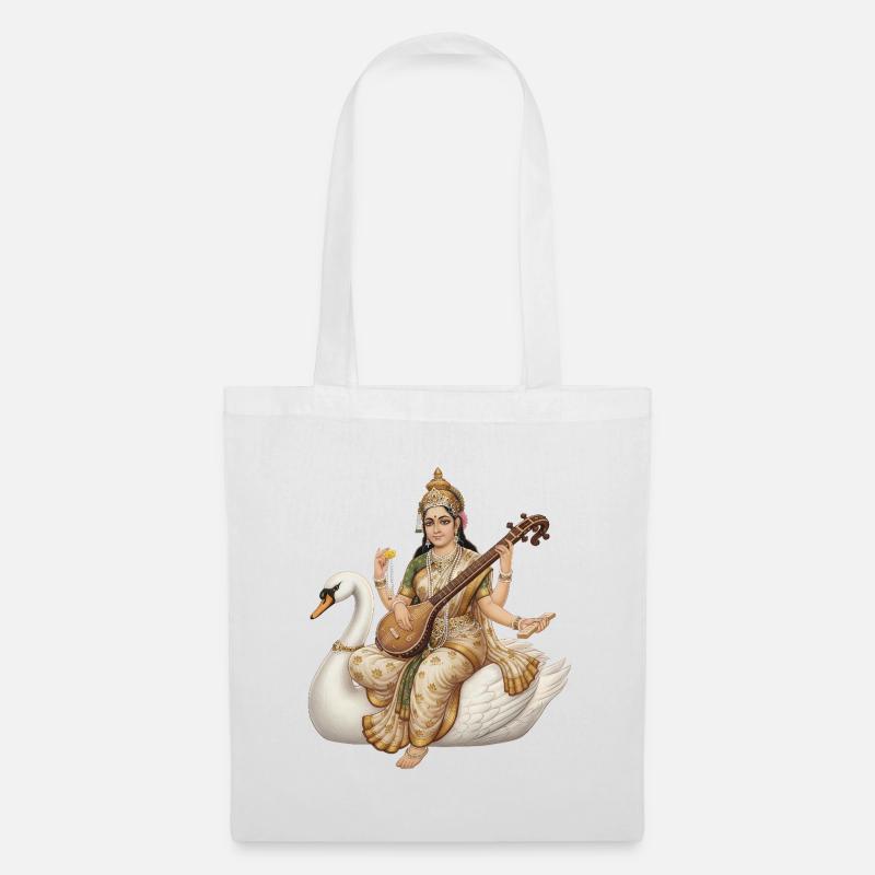 Saraswati auf dem Schwan mit Laute - Stoffbeutel - Weiß