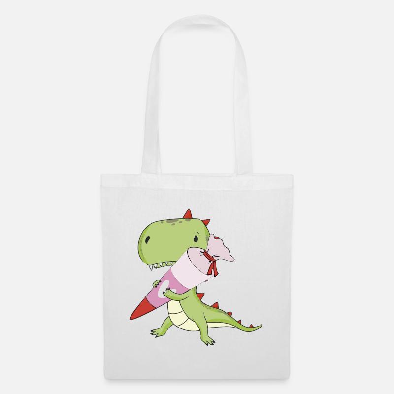 DINO avec cône rose d’école, école - Sac en tissu - blanc