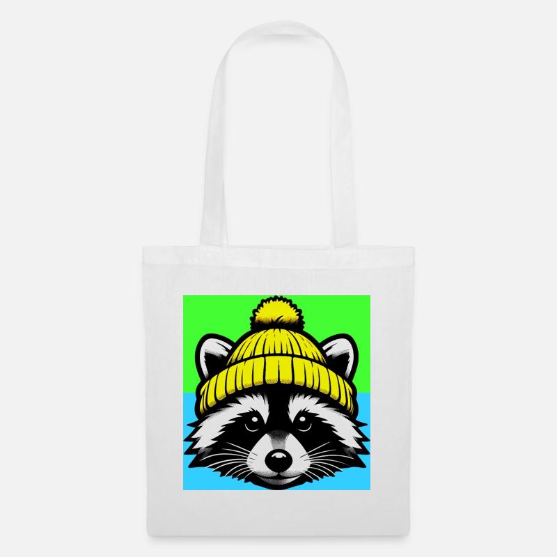Waschbär mit Wollmütze - Stoffbeutel - Weiß