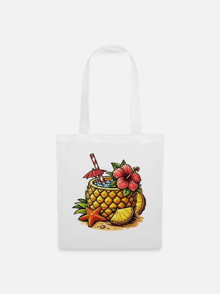 Ananas Cocktail Illustration Tropischer Drink - Stoffbeutel - Weiß