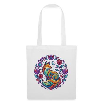 Bunter Fuchs Blumen Mandala Lila Mädchen Design - Stoffbeutel - Weiß - Vorne