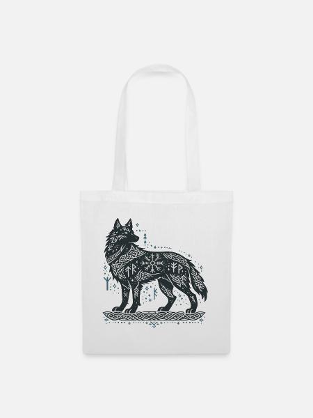 Nordischer Wolf mit Knotenmuster - Stoffbeutel - Weiß