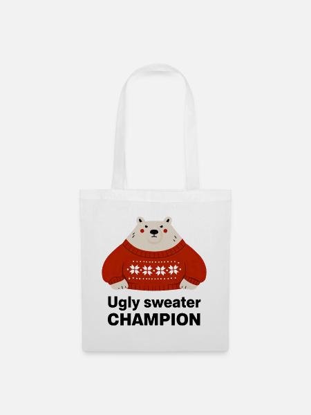 Polarbär im Ugly Sweater Champion - Stoffbeutel - Weiß