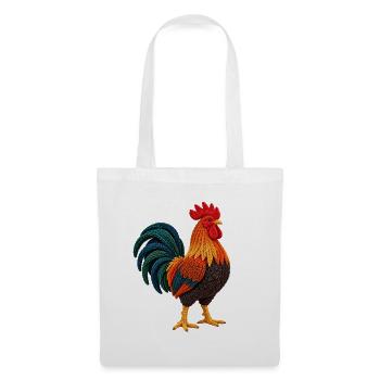 Bunter Strickhahn Kunstdesign - Stoffbeutel - Weiß - Vorne
