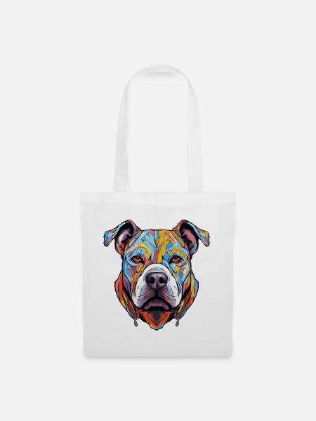 Hund Kopf Geometrisch Farbenfroh - Stoffbeutel - Weiß