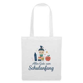 Schulanfang: Lächelnde Schulutensilien - Stoffbeutel - Weiß - Vorne