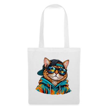 Cool Cat mit Sonnenbrille – tropische Sommerstimmung - Stoffbeutel - Weiß - Vorne