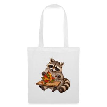 Waschbär baut einen Glas-Blattanhänger - Stoffbeutel - Weiß - Vorne