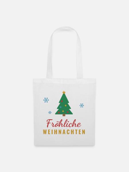 Fröhliche Weihnachten – Tannenbaum - Stoffbeutel - Weiß
