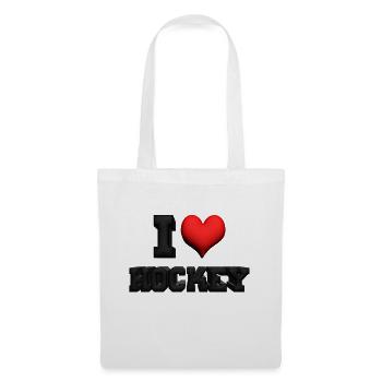 3D I Love Hockey, Ice hockey, Hockey, Eishockey - Stoffbeutel - Weiß - Vorne