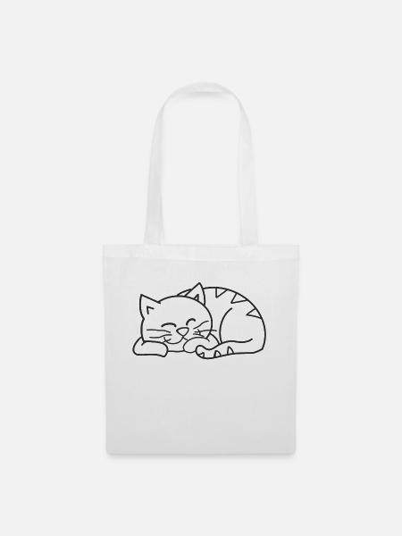 Schlafende Katze - Stoffbeutel - Weiß