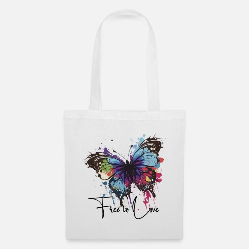 Regenbogen Schmetterling Spritzer free to love  - Stoffbeutel - Weiß