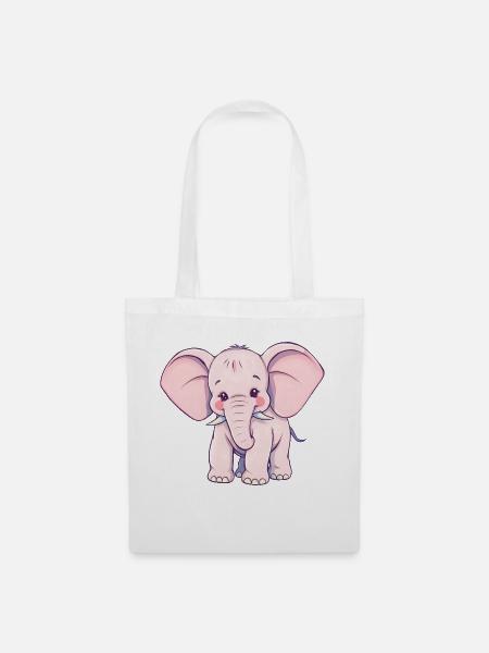 Verspielter rosa Elefant mit blauem Schwanz - Stoffbeutel - Weiß