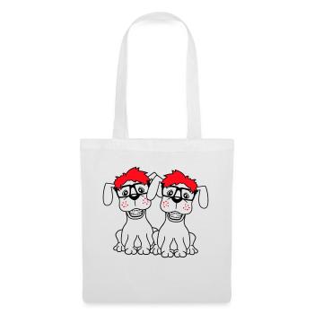 2 chiens nerd lunettes à monture de corne geek bretelles intelligentes - Sac en tissu - blanc - Devant