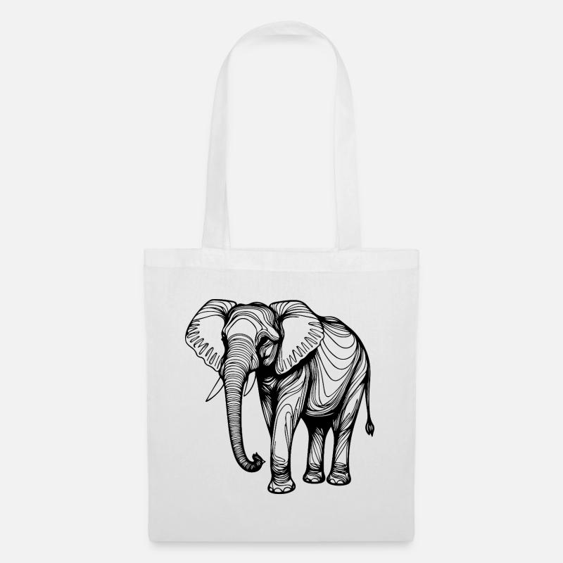 Eleganter Elefant – Line Art Design - Stoffbeutel - Weiß