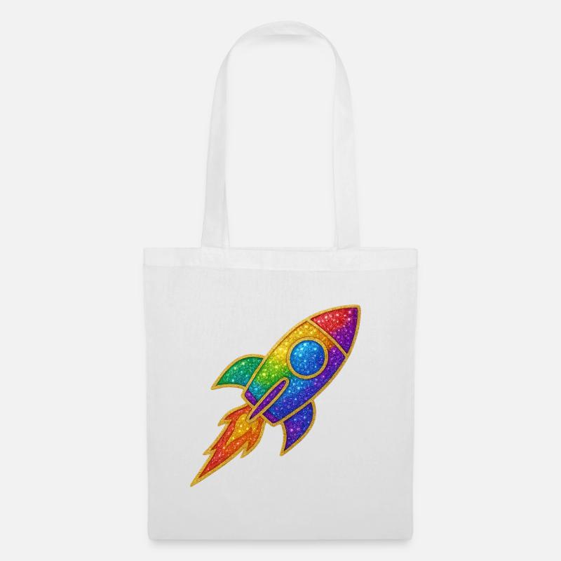 Regenbogen Rakete Glitzer Design - Stoffbeutel - Weiß