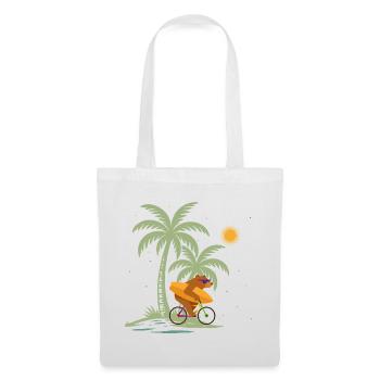 Bear with surfboard on bicycle under palm trees - Tote Bag - white - Front