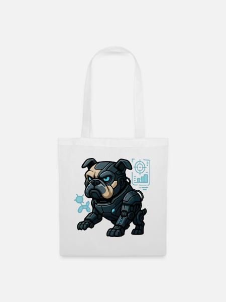Futuristischer Cyber-Bulldogge in Kampfrüstung - Stoffbeutel - Weiß