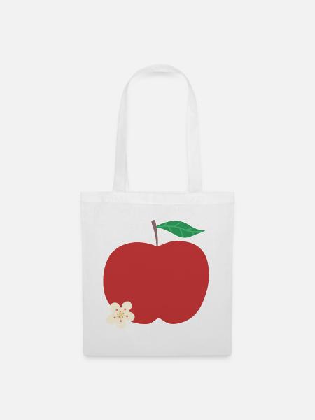 Karmesinroter Apfel mit Blüte - Stoffbeutel - Weiß