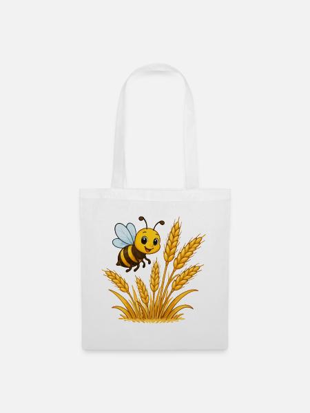 Goldene Ähren Bienen-Motiv - Stoffbeutel - Weiß
