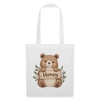 Niedlicher Bär mit Honey-Schild - Stoffbeutel - Weiß - Vorne