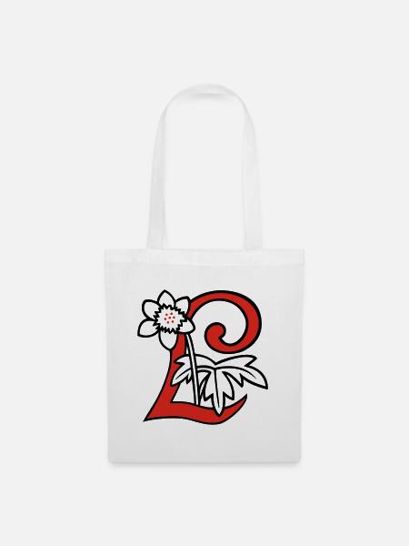 Buchstabe L Blüte Initiale - Stoffbeutel - Weiß
