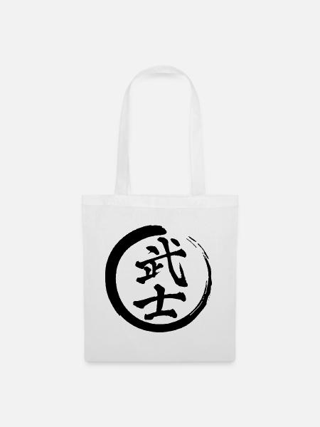 Schwarzes japanisches Kanji für das Wort Krieger - Stoffbeutel - Weiß