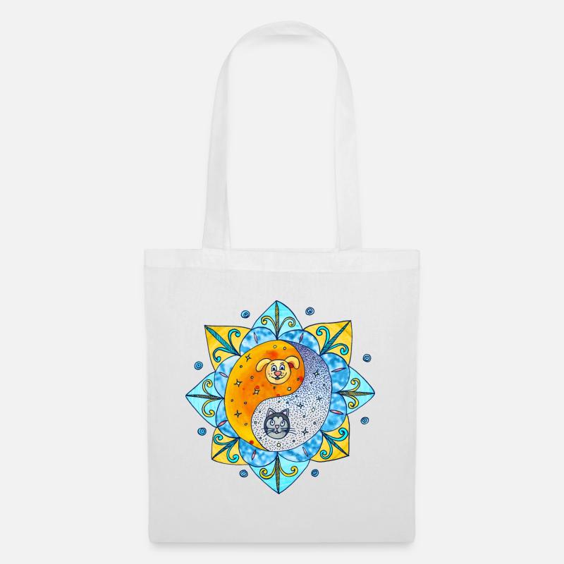 Katze Hund niedlich Yin Yang Symbol Mandala - Stoffbeutel - Weiß
