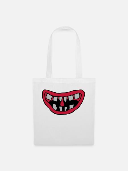 Lachendes Monster Mund Design - Stoffbeutel - Weiß