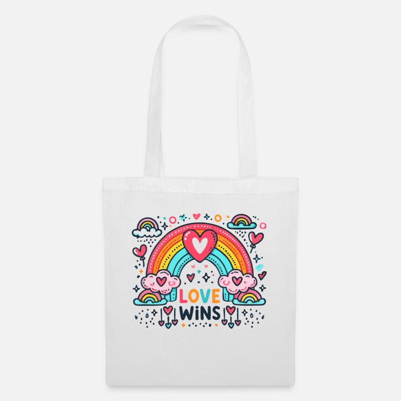 Love Wins – Regenbogen Liebe Grafik - Stoffbeutel - Weiß