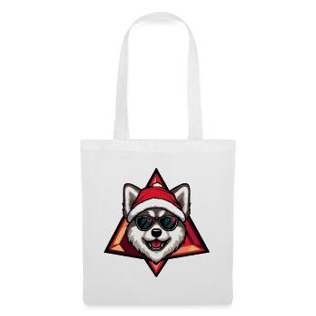 Husky au chapeau du Père Noël avec des lunettes de soleil - Sac en tissu - blanc - Devant