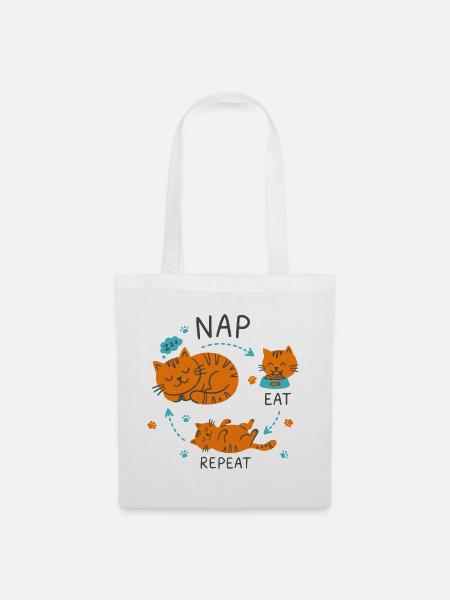 Nap Eat Repeat Katzendesign - Stoffbeutel - Weiß