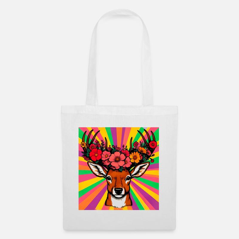 Deer with Flowers - Tote Bag - white