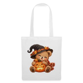 Halloween-Teddy mit Kürbis - Stoffbeutel - Weiß - Vorne