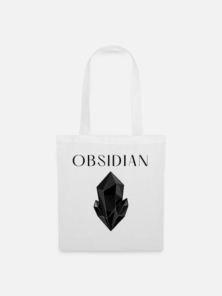 Minimalistischer schwarzer Obsidiankristall - Stoffbeutel - Weiß