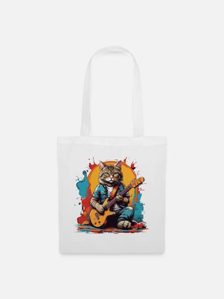 Katze mit Gitarre - Stoffbeutel - Weiß