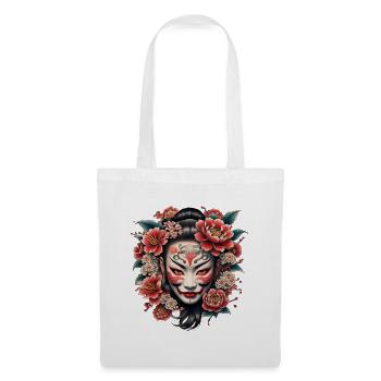 Japanische Maske mit Blumen verziert. - Stoffbeutel - Weiß - Vorne