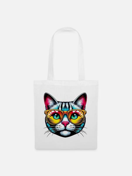 Kater mit Sonnenbrille - Stoffbeutel - Weiß