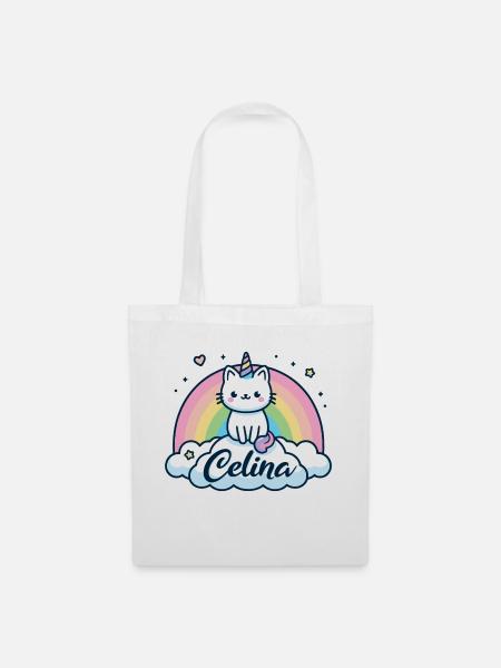 Celina Name Vorname Einhornkatze - Stoffbeutel - Weiß